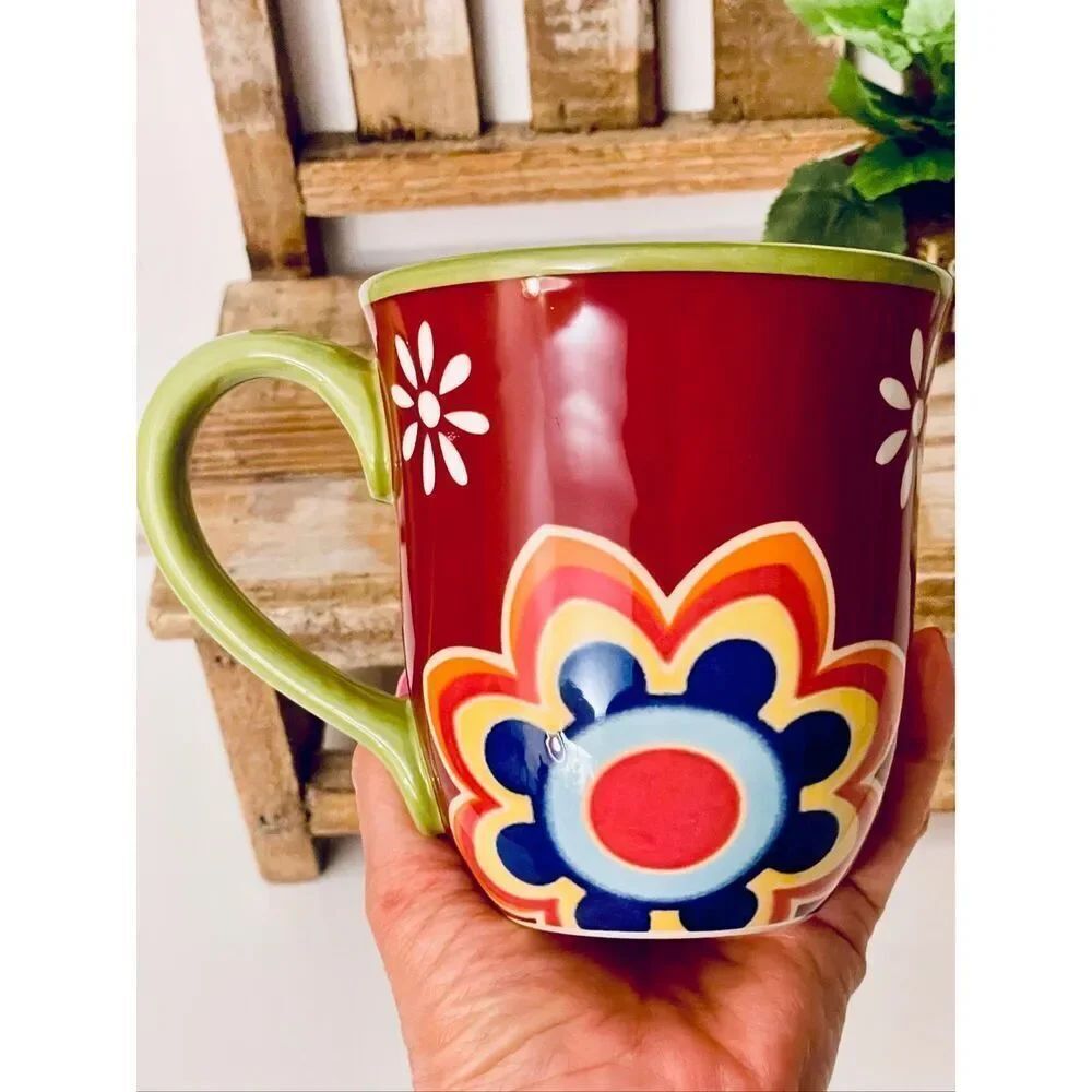 NWT Gorgeous Pier 1 Red Blue Ironstone MEXICALI Floral Rustic Coffee Mug - Picture 11 of 16